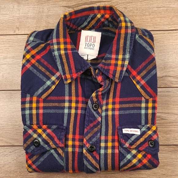 Topo Designs Other - TOPO DESIGNS Dark Navy Multicolor Plaid Flannel Cotton S Mens‎ Long Sleeve Shirt